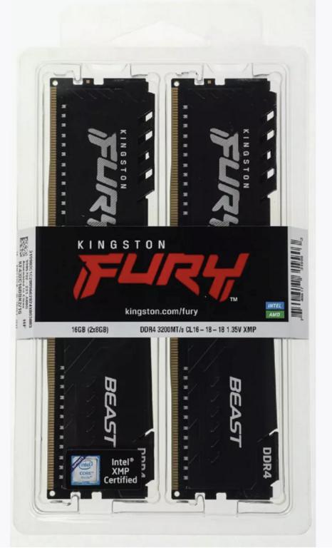Оперативная память DDR4 Fury Beast Kingston, 16 Гб (8 Гб х 2 шт.), 3200 MHz (с ВБ Кошельком)