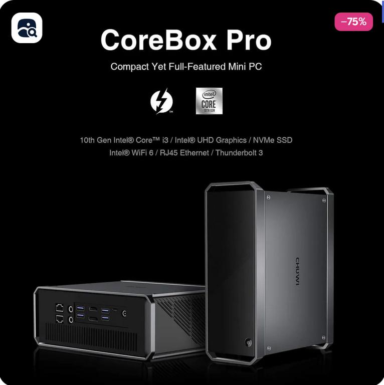 CHUWI Мини-ПК CoreBox Pro (Core i3-1005G1, RAM 12 ГБ, SSD 256 ГБ, Intel UHD Graphics, Win 10 Home), из-за рубежа, по озон карте
