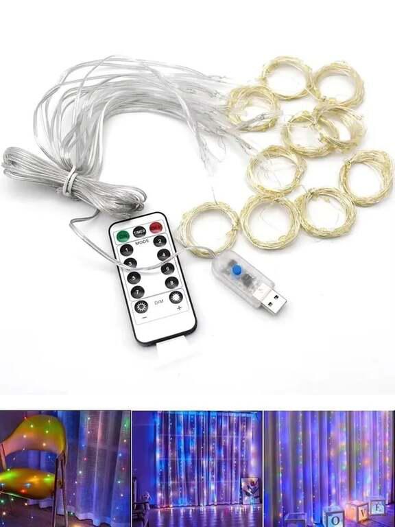 Электрогирлянда интерьерная Занавес Светодиодная, разноцветная, 3×3 м, USB (с картой OZON, из-за рубежа)