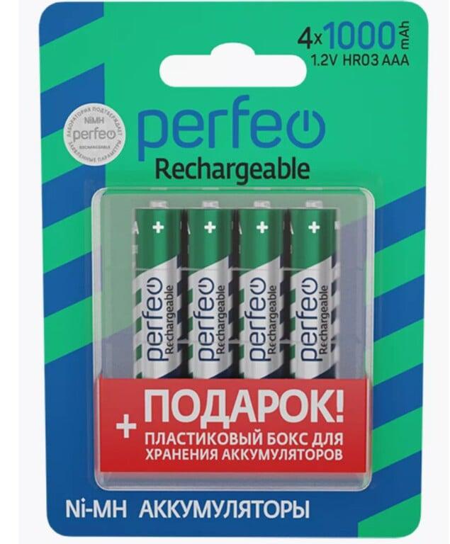 Аккумуляторные батарейки Perfeo 4 шт (AAA, 1 000 mAh, Ni-Mh, 4BL, 1.2V) с WB кошельком