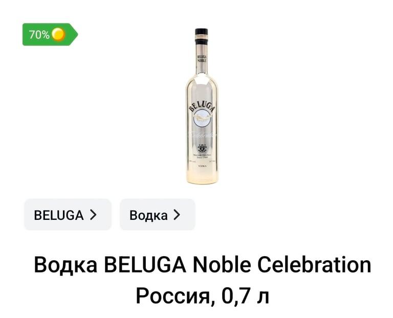 Водка Beluga Noble Celebration 0.7 л (+ возврат 70%)