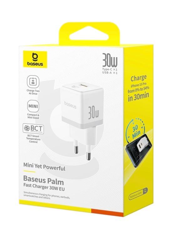 Сетевое зарядное устройство Baseus Palm Fast Charger C+U 30W EU Moon White