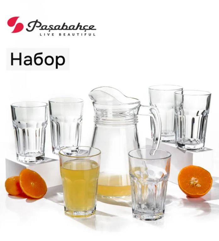 Набор кувшин Pasabahce 1,1 л и 6 стаканов 295 мл (цена с ozon-картой)