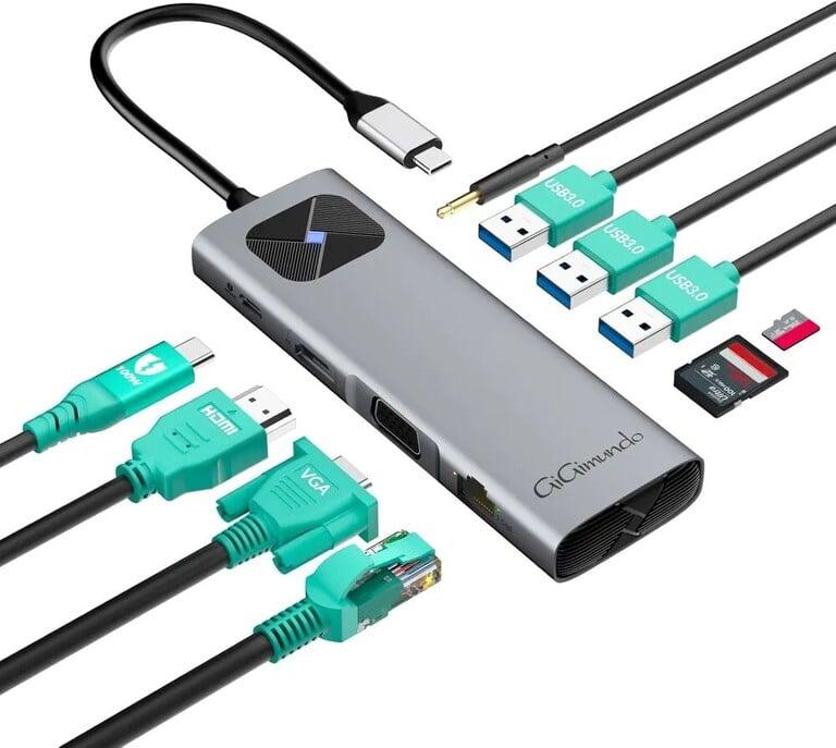 Док-станция 10-в-1 GGPW USB-C Hub с питанием 100W, 4K HDMI, VGA, USB 3.0, Ethernet, PD и SD (из-за рубежа)