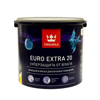 Краска Tikkurila Euro Extra 20, 2,7 литра, белая, полуматовая, влагостойкая