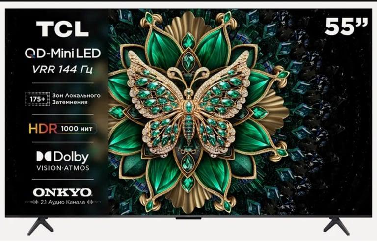 Телевизор TCL 55C6K, 4K, Google TV, QD-mini LED, игровой режим (цена с учётом оплаты я.пэй/альфой и может отличаться от аккаунта)