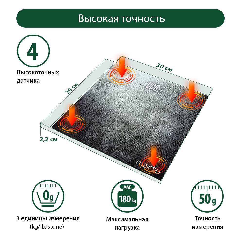 Весы напольные MARTA MT-SC3605 диагностические умные, LED дисплей, Bluetooth