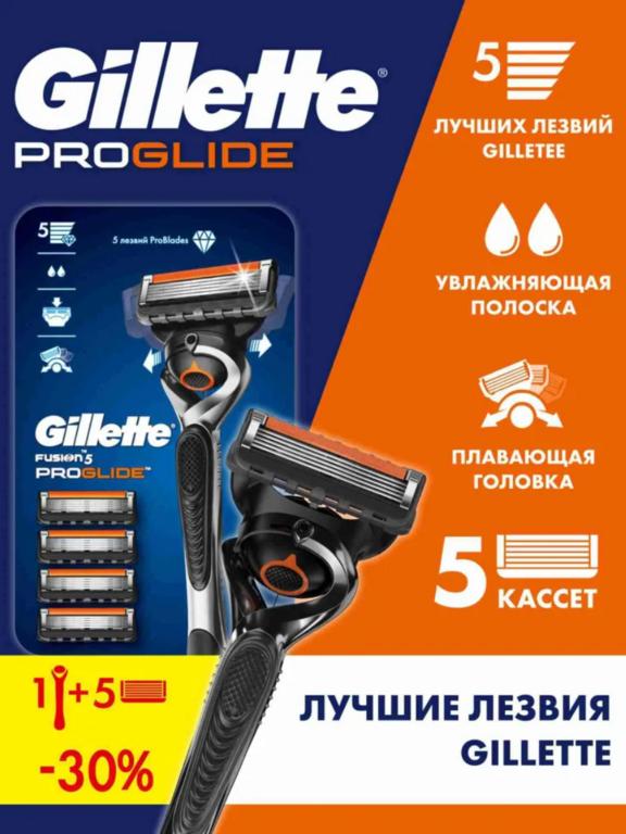 Бритва Gillette Fusion5 ProGlide, 5 кассет, с 5 лезвиями (с Озон картой)