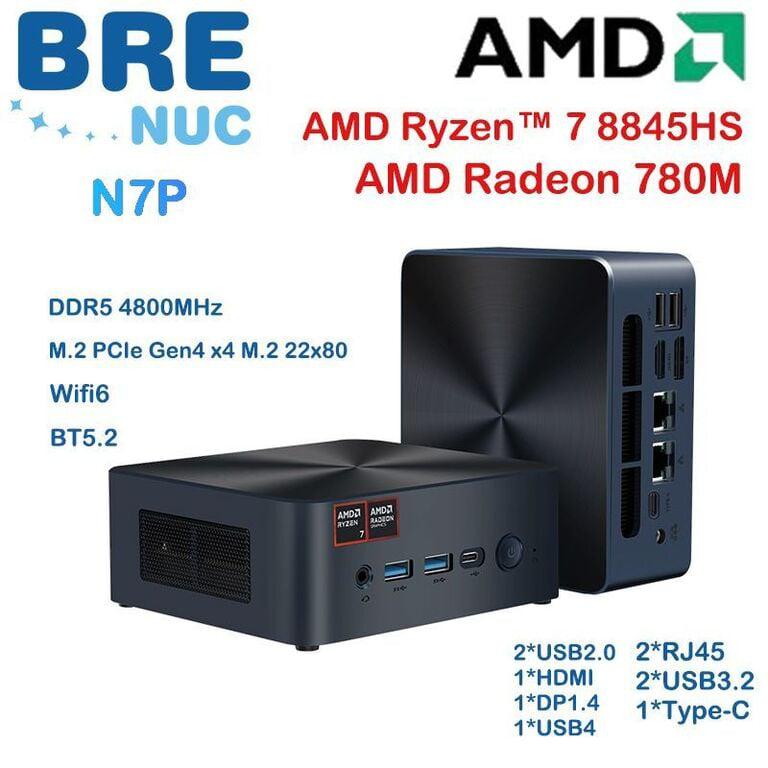 Мини-ПК BRENUC N7P (AMD Ryzen 7 8845HS, RAM Отсутствует, AMD Radeon 780M, Windows 11 Pro), (с картой OZON, из-за рубежа)